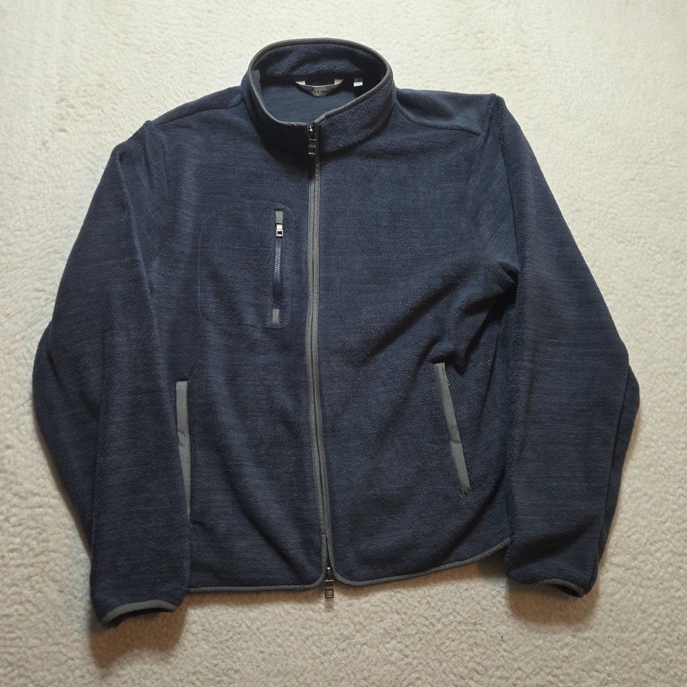 Peter Millar Micro Shearling Fleece Full Zip Golf Jacket Blue Men's Size Large